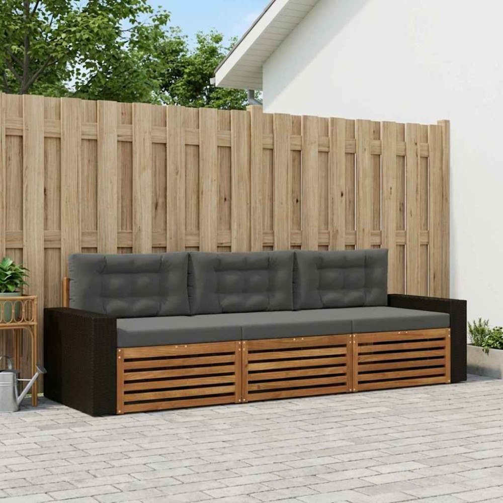 vidaXL Utomhussoffset med kudde 3 pcs Naturlig och Antracit Polyester