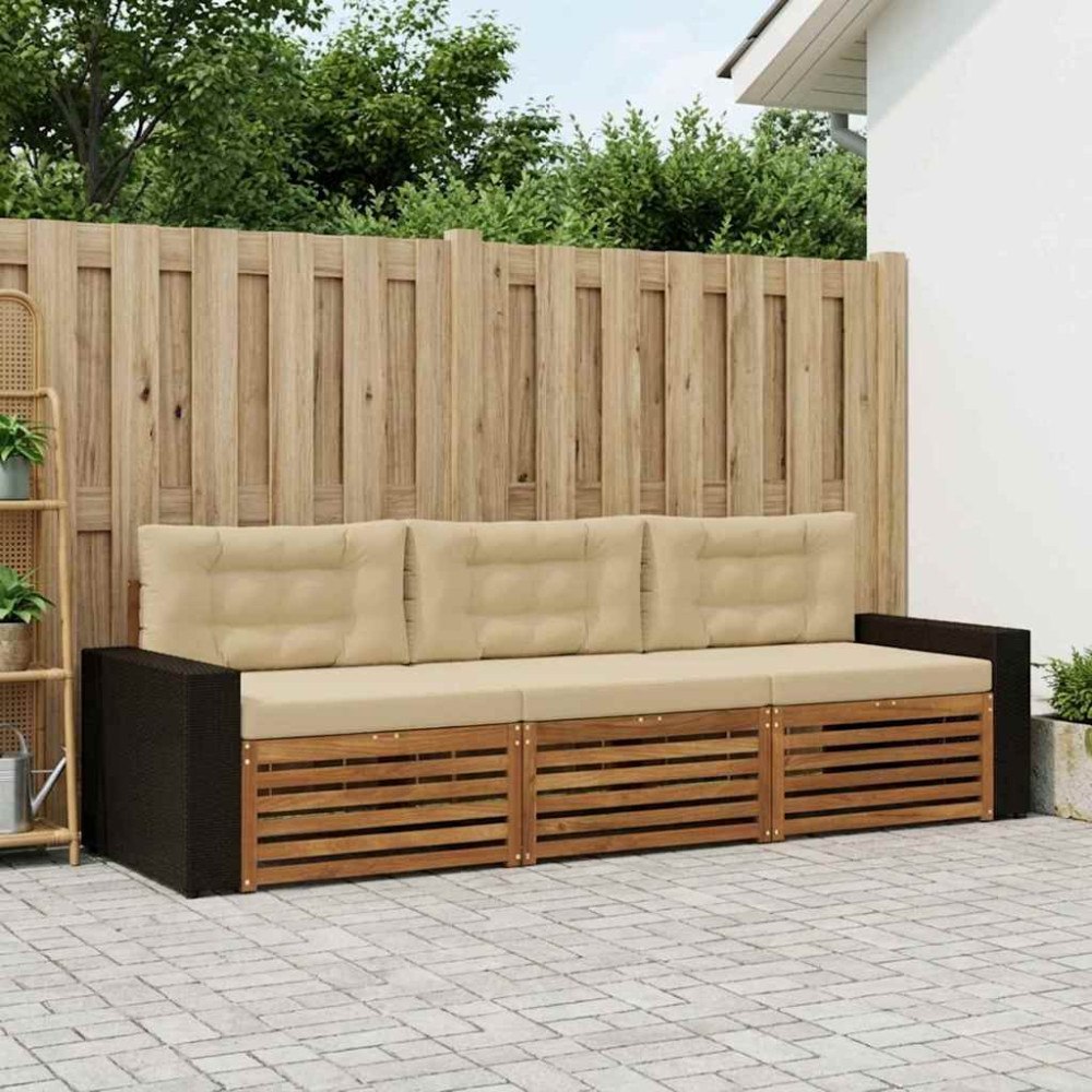 vidaXL Utomhussoffset med kudde 3 pcs Naturlig och Beige Polyester