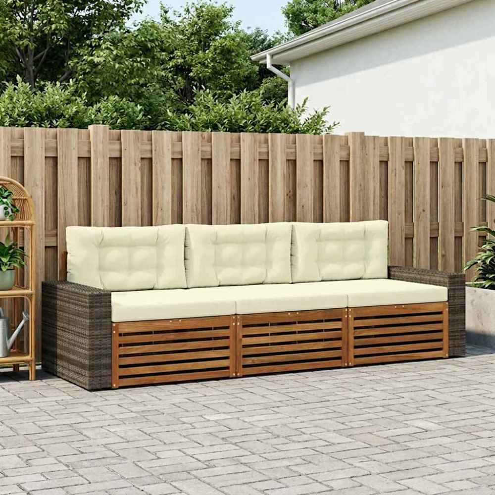vidaXL Utomhussoffset med kudde 3 pcs Naturlig och Grädde Polyester