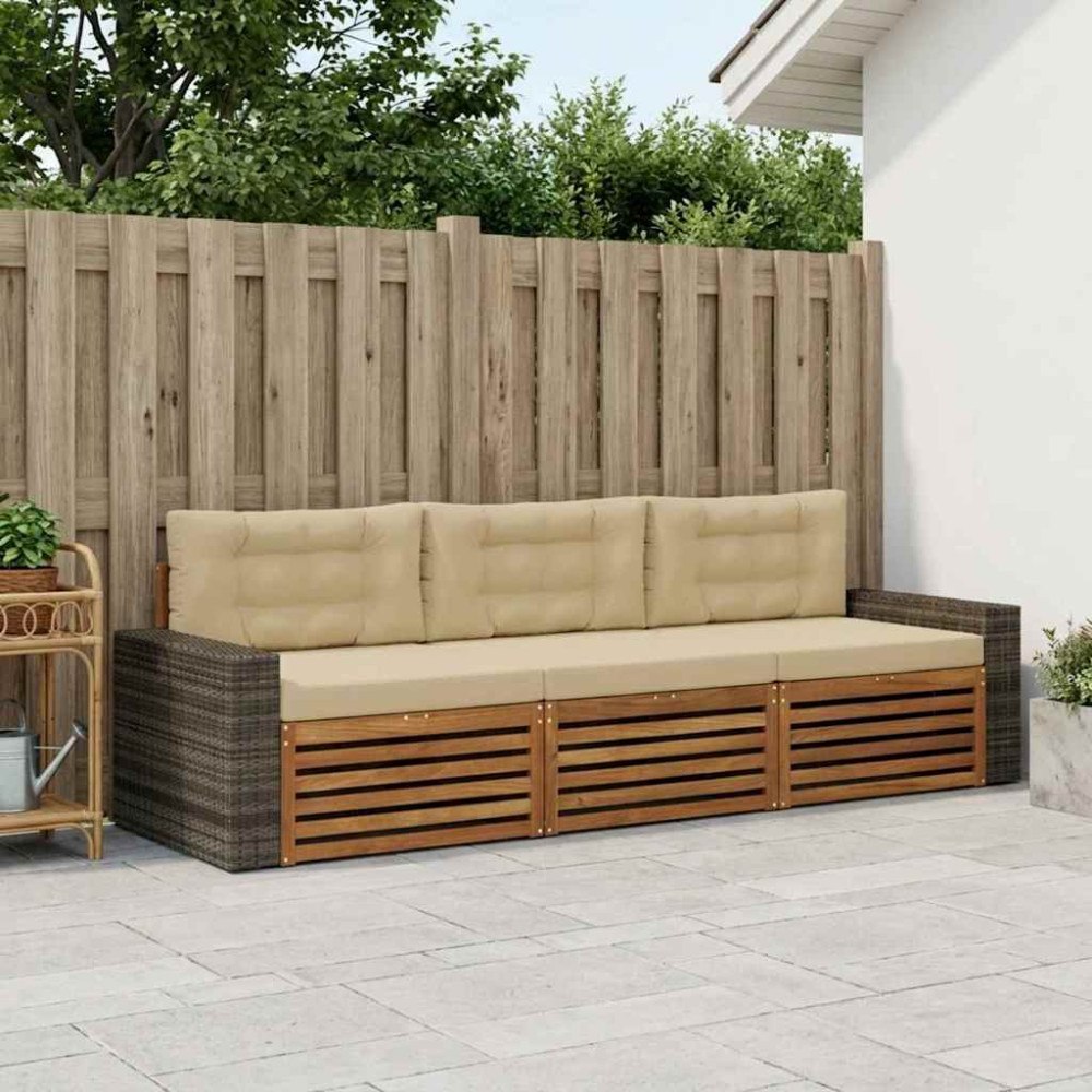 vidaXL Utomhussoffset med kudde 3 pcs Naturlig och Beige Polyester