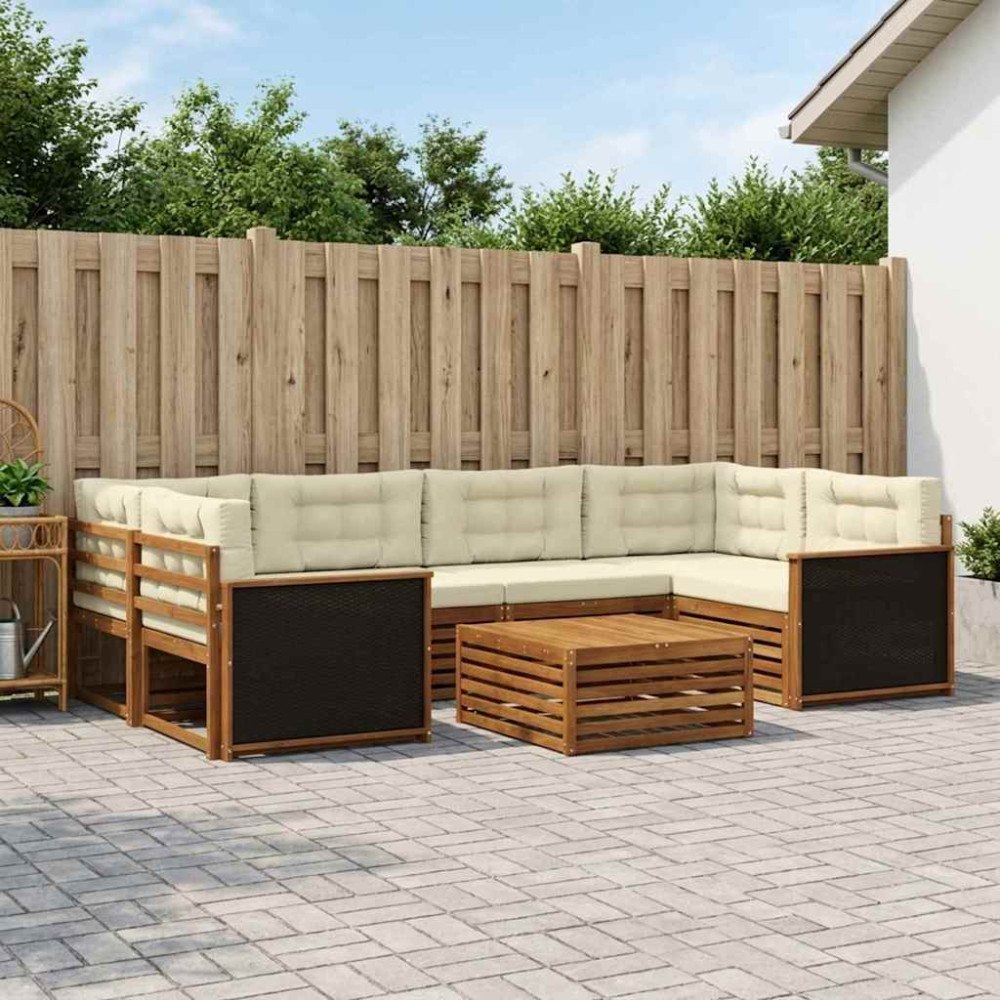 vidaXL Utomhussoffset med kudde 7 pcs Naturlig och Grädde Polyester