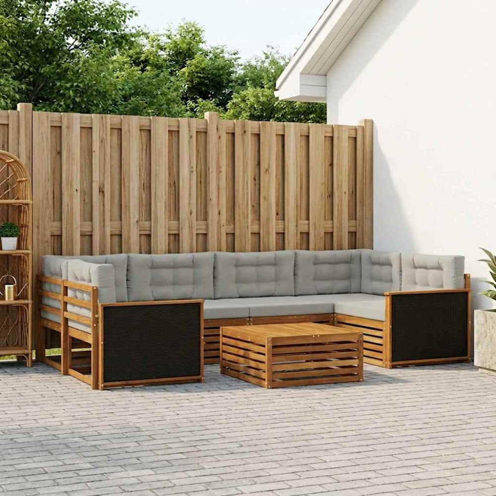 vidaXL Utomhussoffset med kudde 7 pcs Naturlig och ljusgrå Polyester