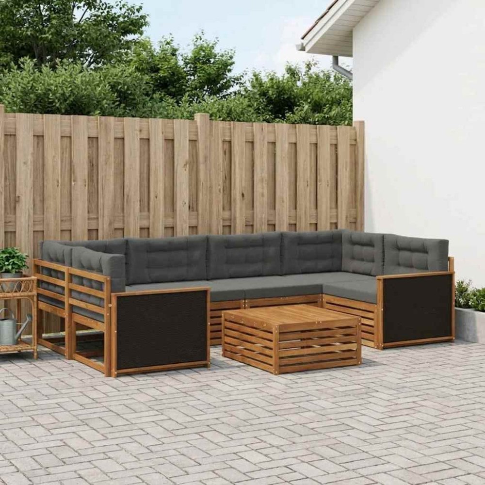 vidaXL Utomhussoffset med kudde 7 pcs Naturlig och Antracit Polyester