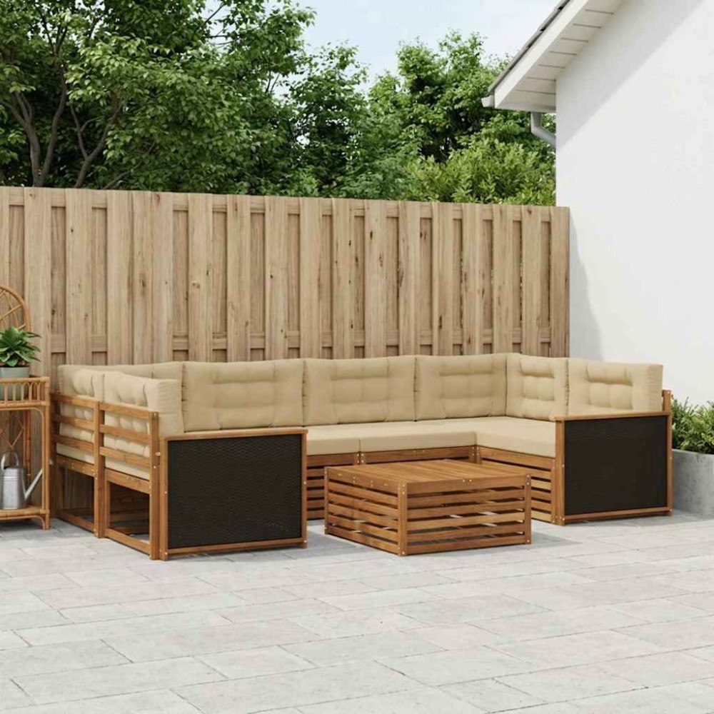 vidaXL Utomhussoffset med kudde 7 pcs Naturlig och Beige Polyester