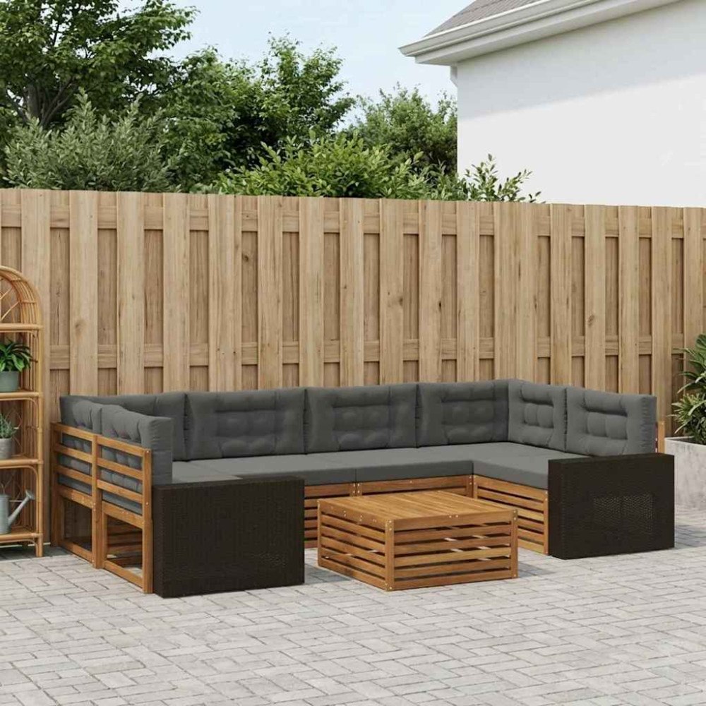 vidaXL Utomhussoffset med kudde 7 pcs Naturlig och Antracit Polyester