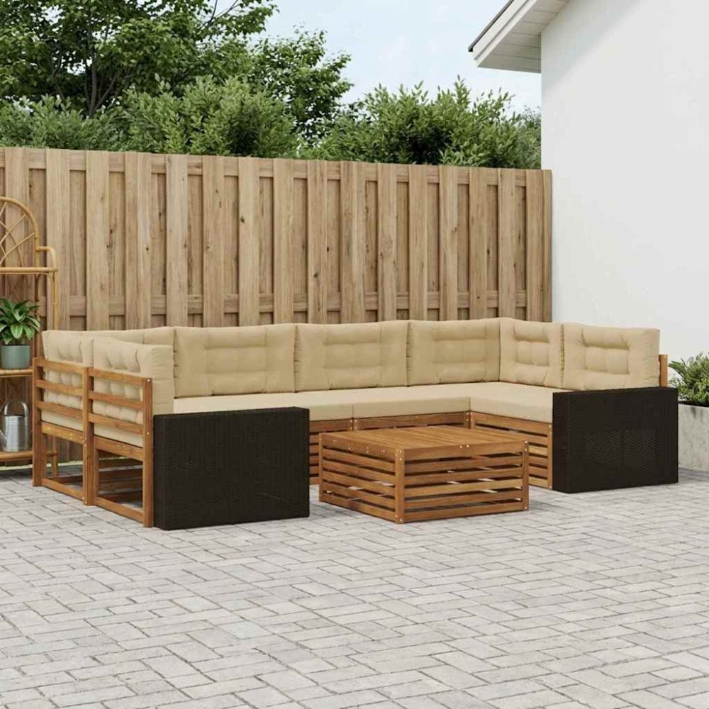 vidaXL Utomhussoffset med kudde 7 pcs Naturlig och Beige Polyester