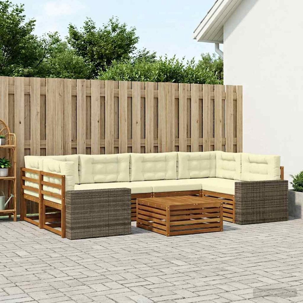 vidaXL Utomhussoffset med kudde 7 pcs Naturlig och Grädde Polyester