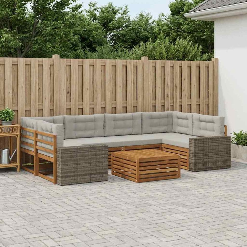 vidaXL Utomhussoffset med kudde 7 pcs Naturlig och ljusgrå Polyester