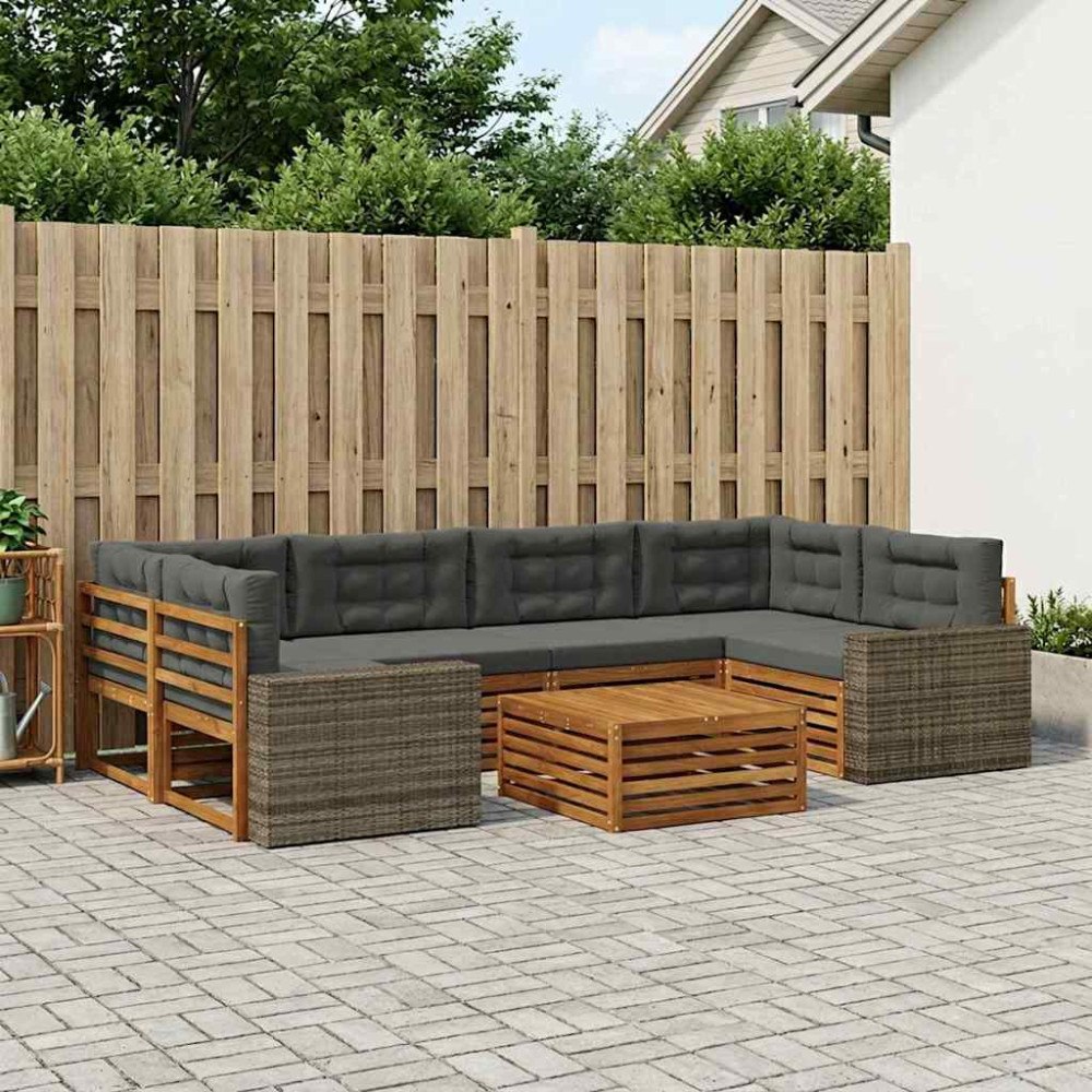 vidaXL Utomhussoffset med kudde 7 pcs Naturlig och Antracit Polyester
