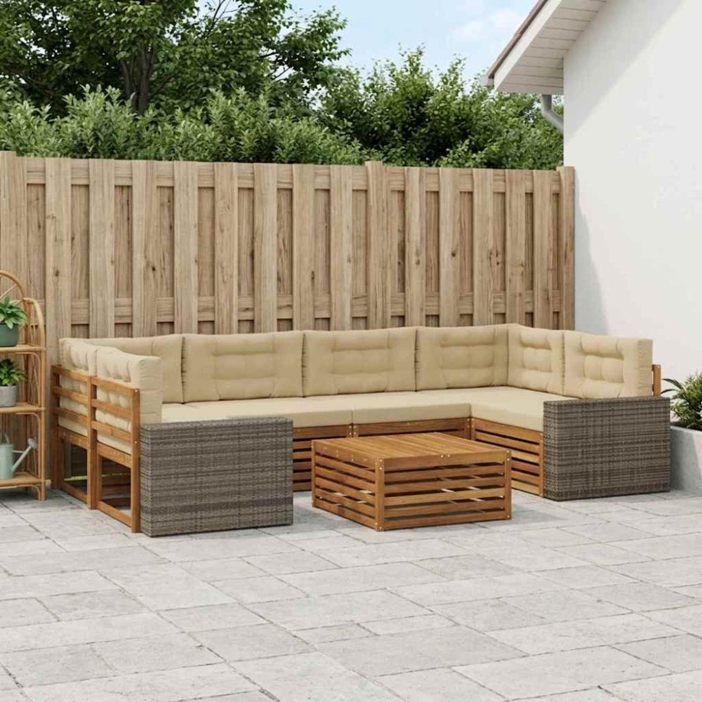 vidaXL Utomhussoffset med kudde 7 pcs Naturlig och Beige Polyester
