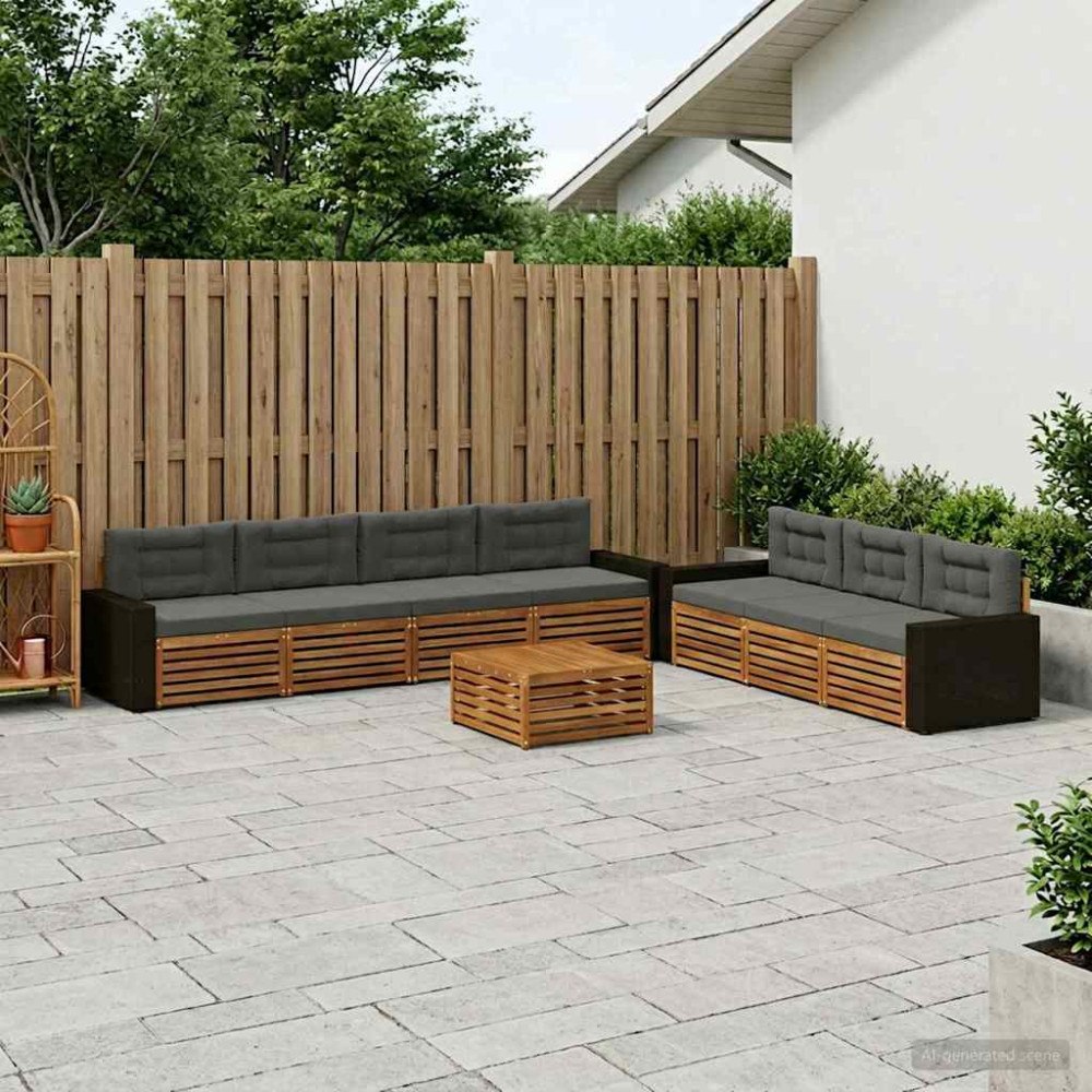 vidaXL Utomhussoffset 8 pcs Naturlig och Antracit 79 x 79 x 37 cm