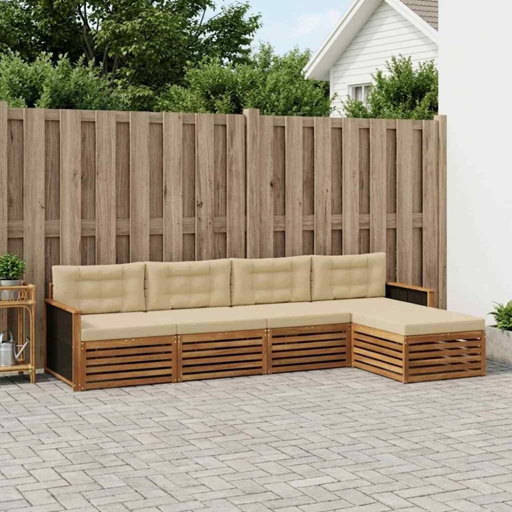 vidaXL Utomhussoffset med kudde 5 pcs Naturlig och Beige Polyester