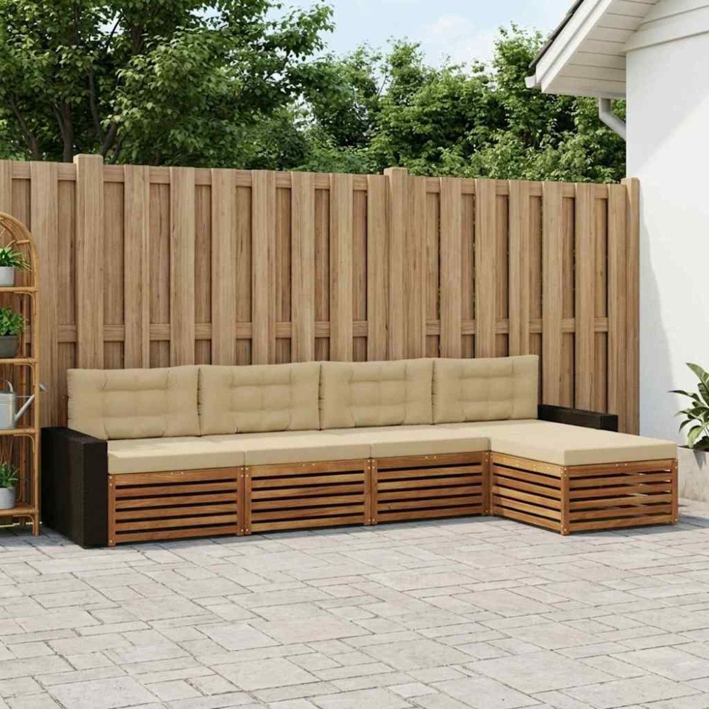 vidaXL Utomhussoffset med kudde 5 pcs Naturlig och Beige Polyester