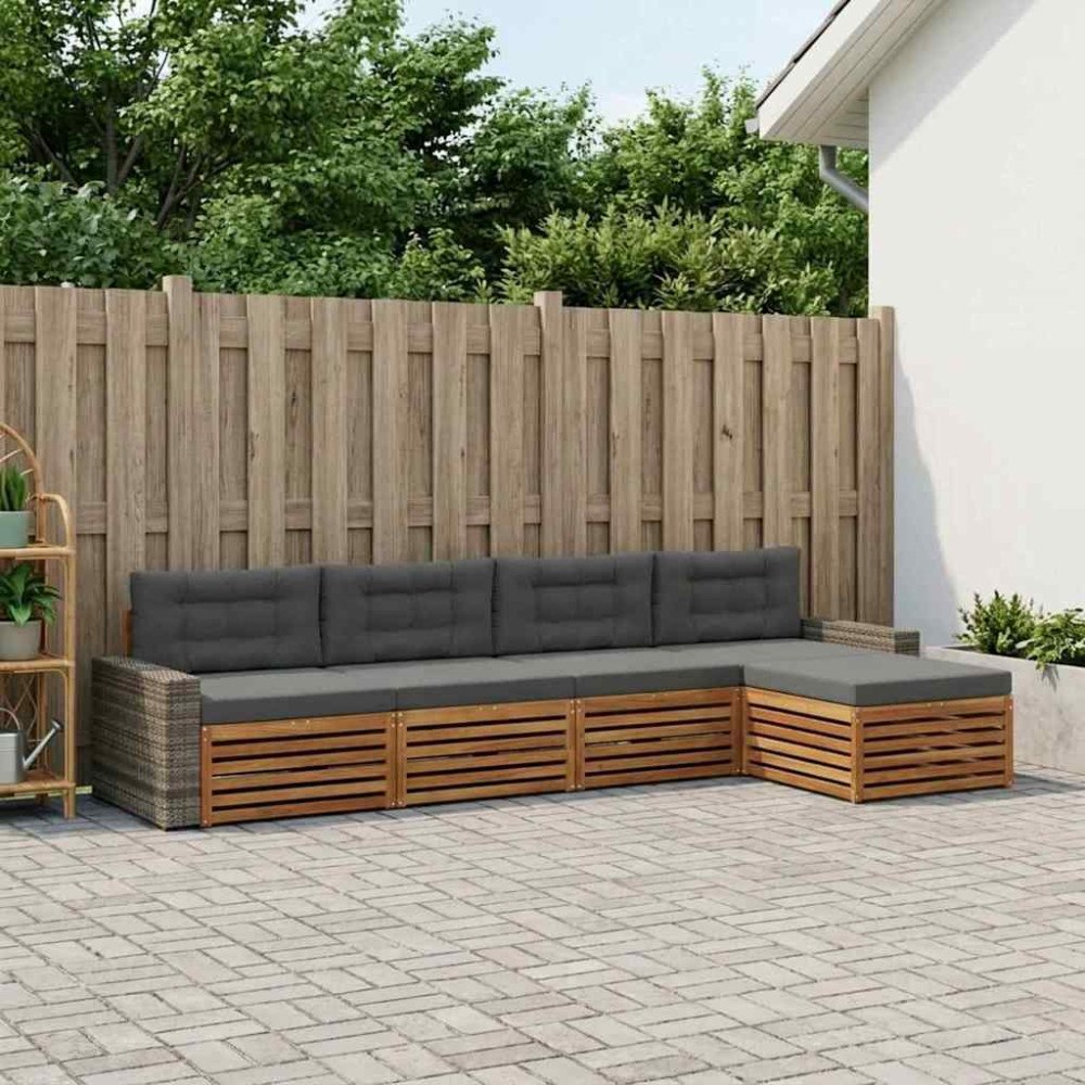 vidaXL Utomhussoffset med kudde 5 pcs Naturlig och Antracit Polyester
