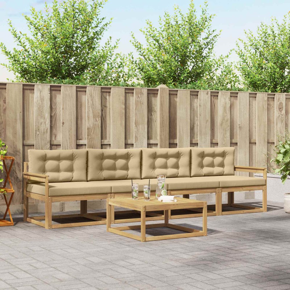 vidaXL Utomhussoffset med kudde 4 pcs Vit och Beige