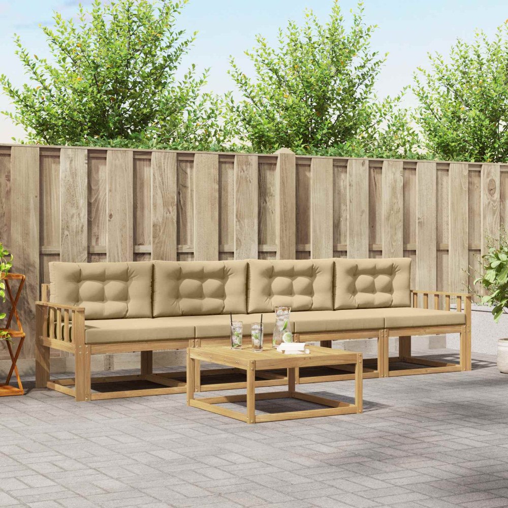 vidaXL Utomhussoffset med kudde 4 pcs Vit och Beige