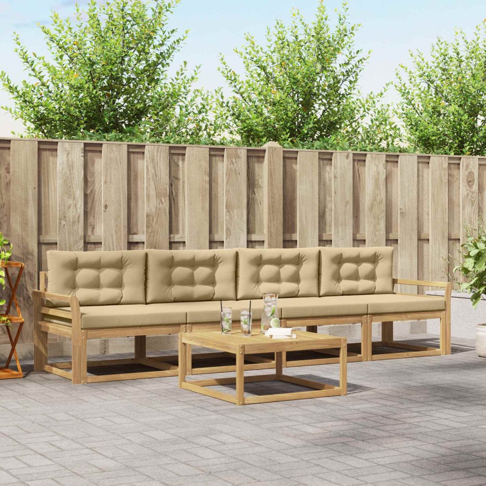 vidaXL Utomhussoffset med kudde 4 pcs Vit och Beige