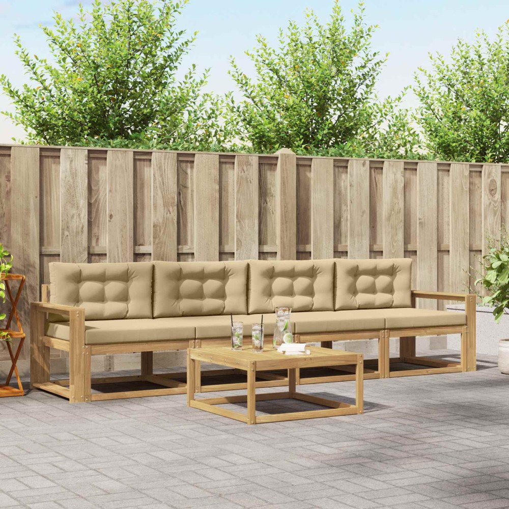 vidaXL Utomhussoffset med kudde 4 pcs Vit och Beige