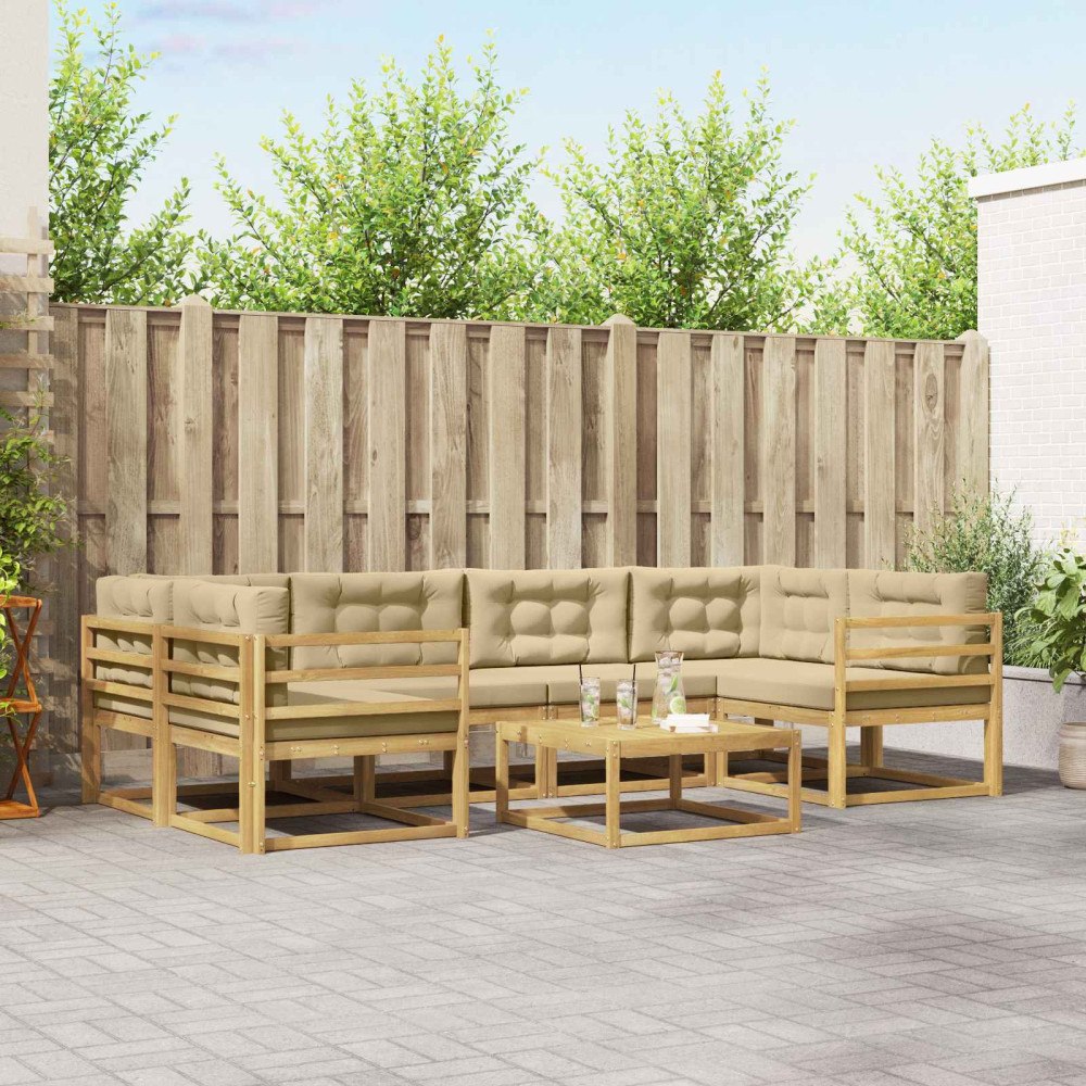 vidaXL Utomhussoffset med kudde 5 pcs Vit och Beige