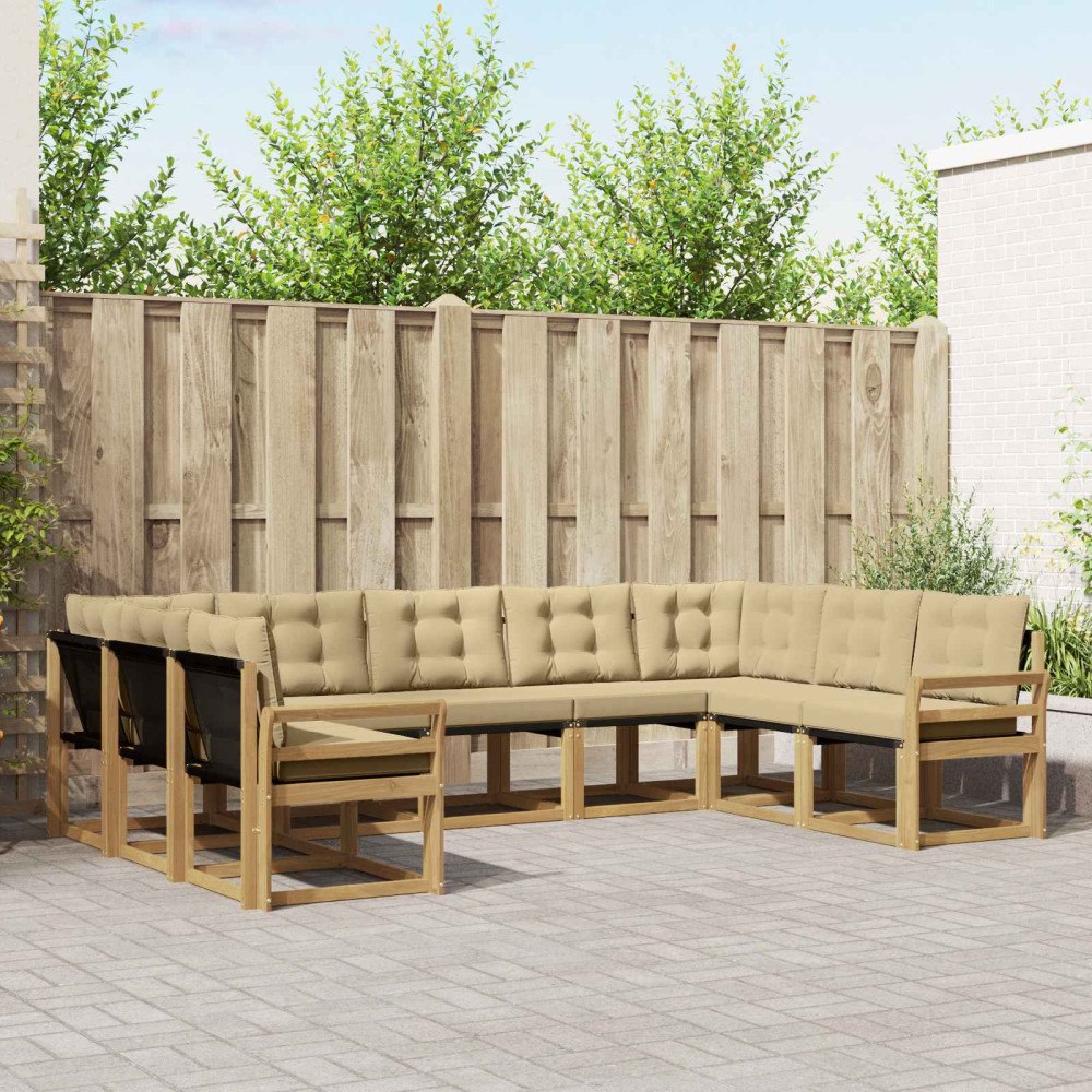 vidaXL Utomhussoffset med kudde 9 pcs Vit och Beige