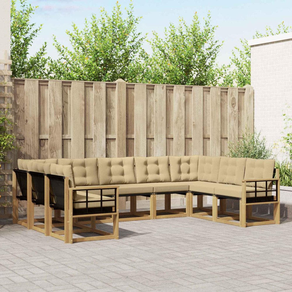 vidaXL Utomhussoffset med kudde 9 pcs Vit och Beige