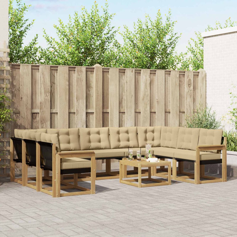 vidaXL Utomhussoffset med kudde 10 pcs Vit och Beige