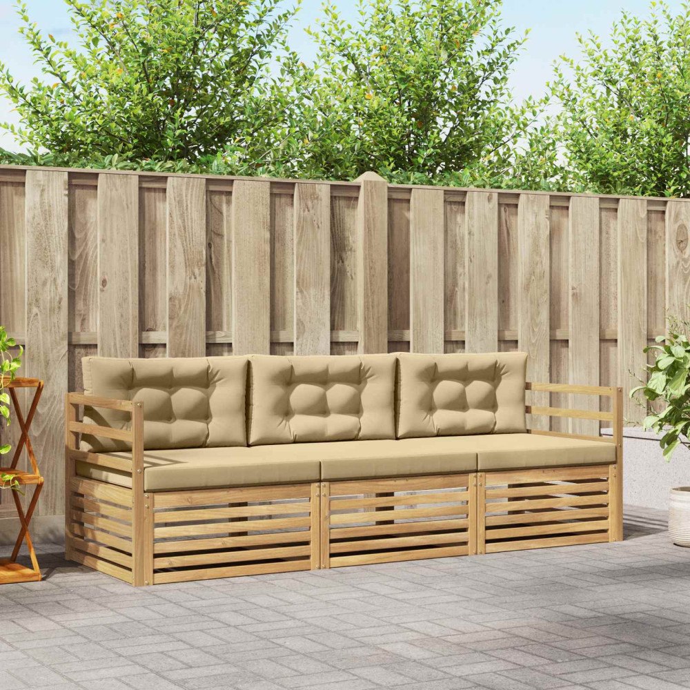 vidaXL Utomhussoffset med kudde 3 pcs Vit och Beige Polyester