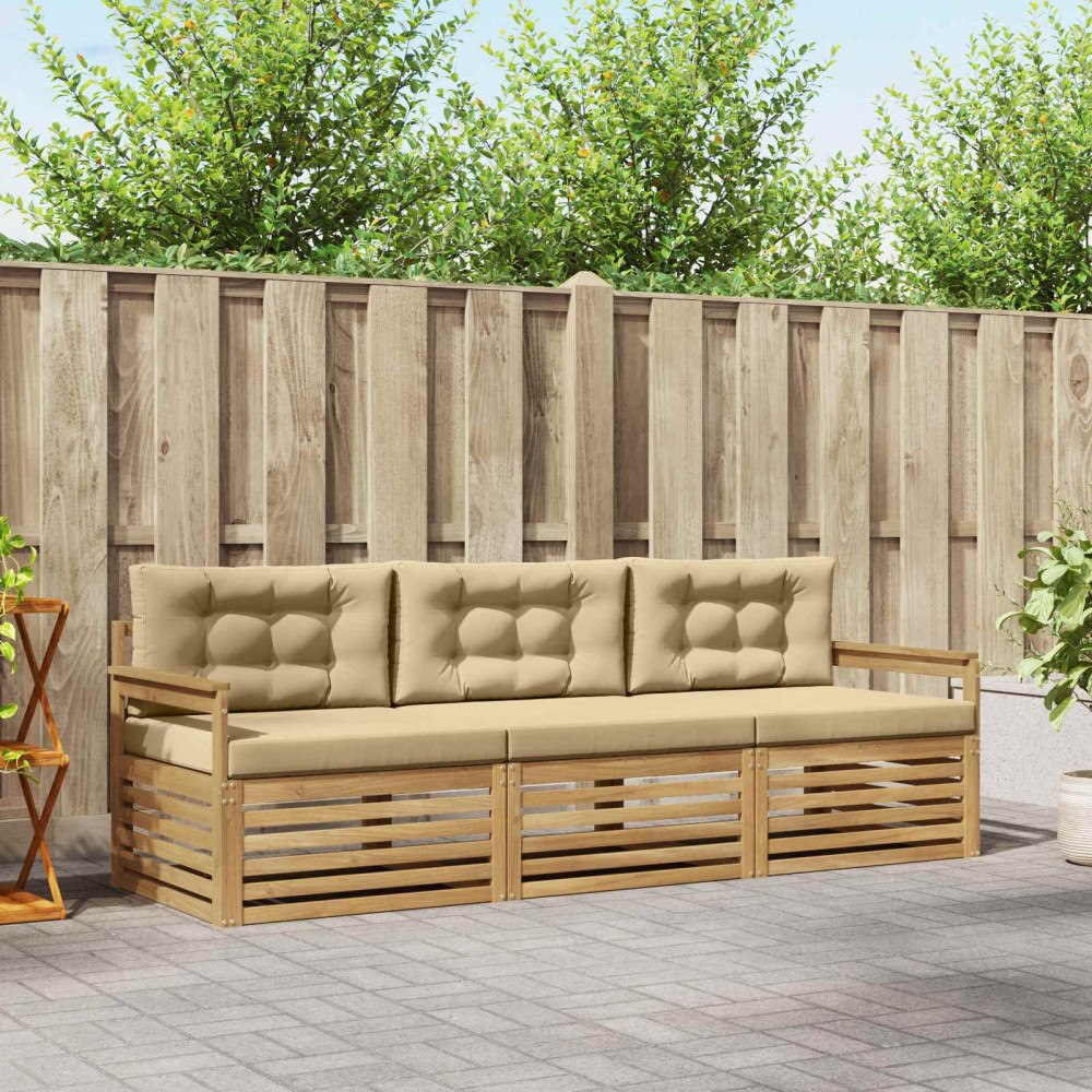 vidaXL Utomhussoffset med kudde 3 pcs Vit och Beige Polyester