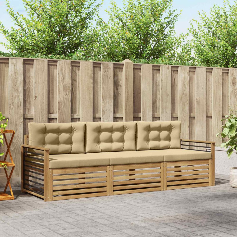 vidaXL Utomhussoffset med kudde 3 pcs Vit och Beige Polyester