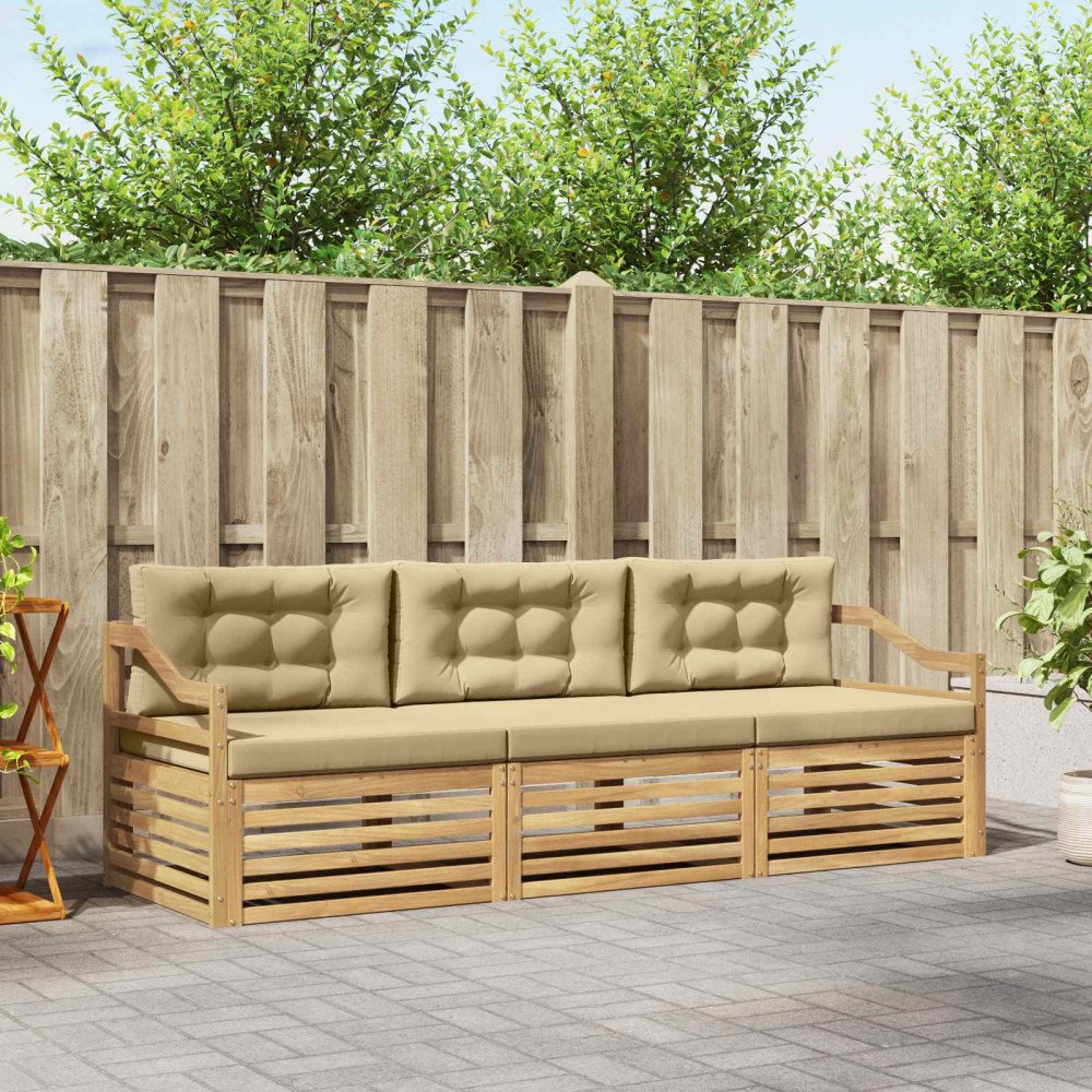 vidaXL Utomhussoffset med kudde 3 pcs Vit och Beige Polyester