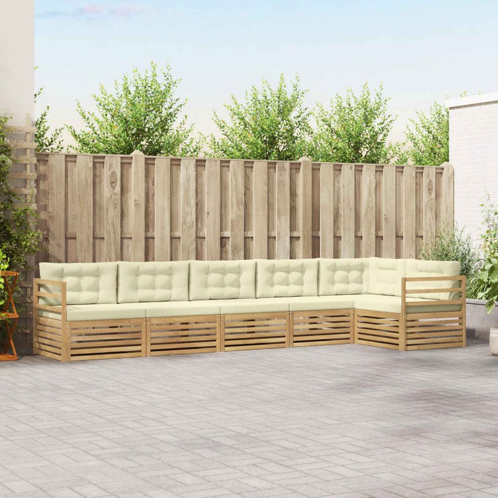 vidaXL Utomhussoffset 6 pcs Vit och grädde 404 x 166,5 x 73 cm