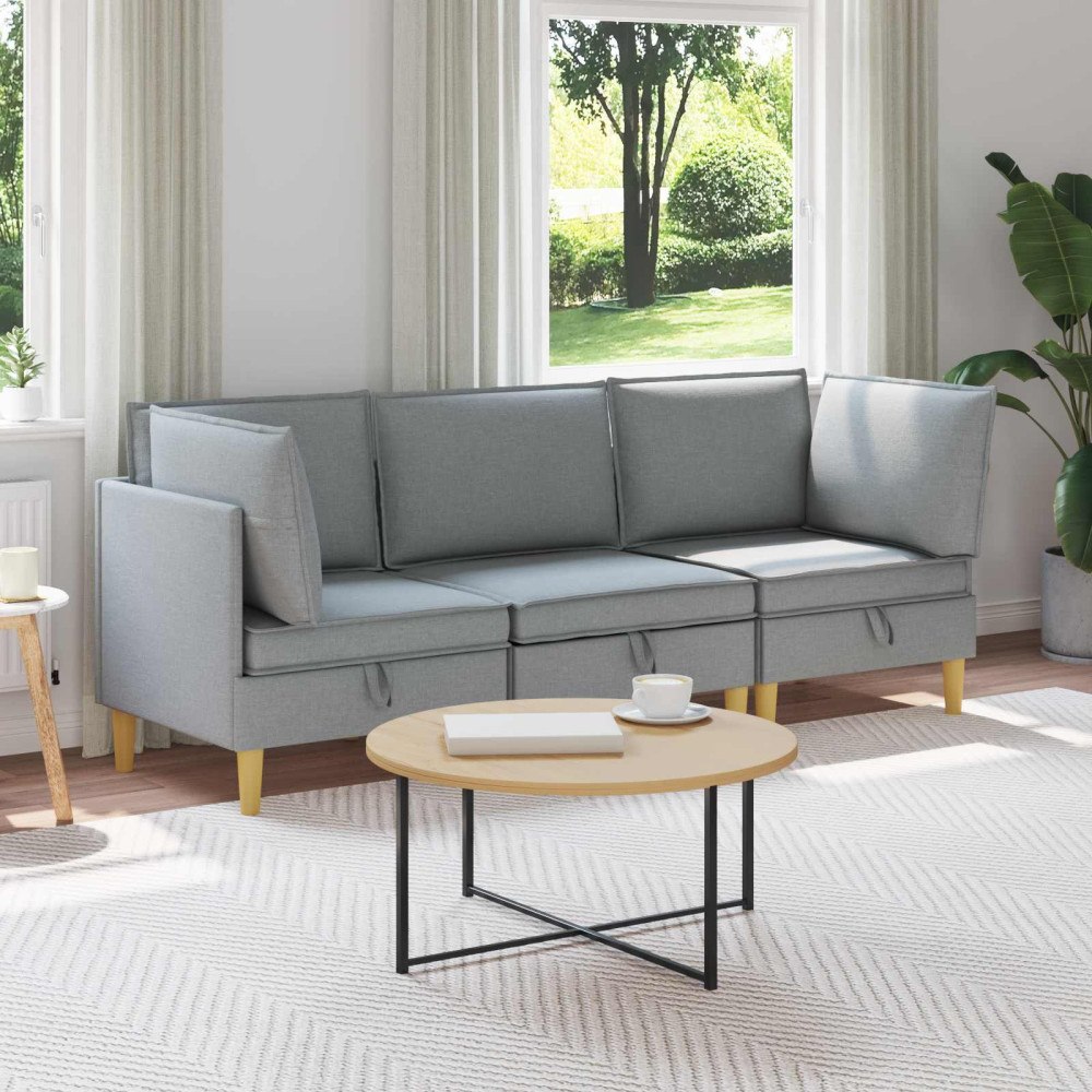 vidaXL Modulsoffor med förvaring 3 pcs Ljusgrå Tyg