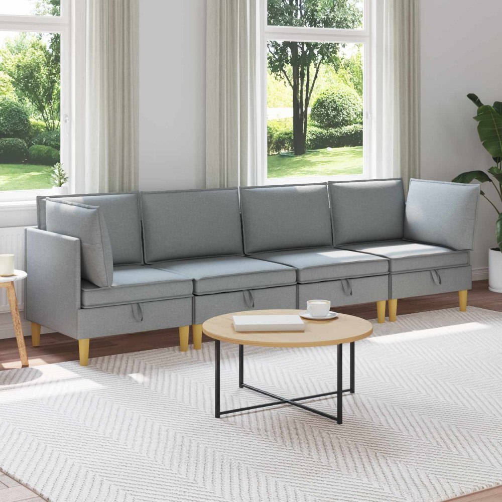 vidaXL Modulsoffor med förvaring 4 pcs Ljusgrå Tyg