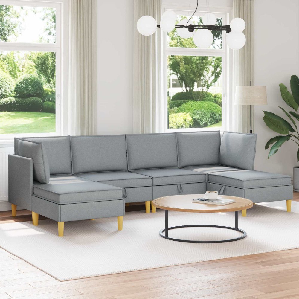 vidaXL Modulsoffor med förvaring 6 pcs Ljusgrå Tyg