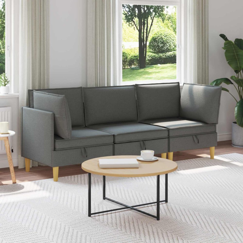vidaXL Modulsoffor med förvaring 3 pcs Mörkgrå Tyg