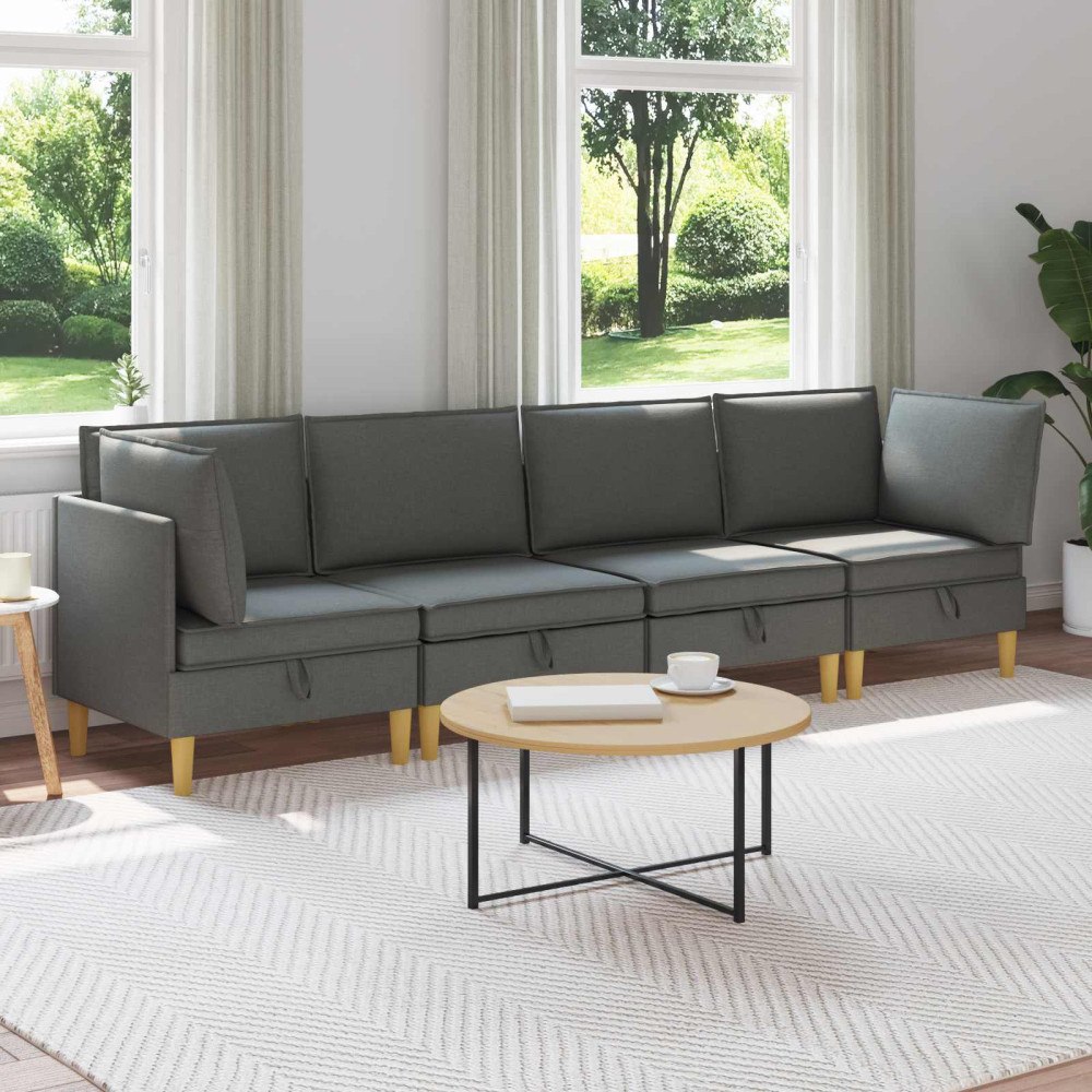 vidaXL Modulsoffor med förvaring 4 pcs Mörkgrå Tyg