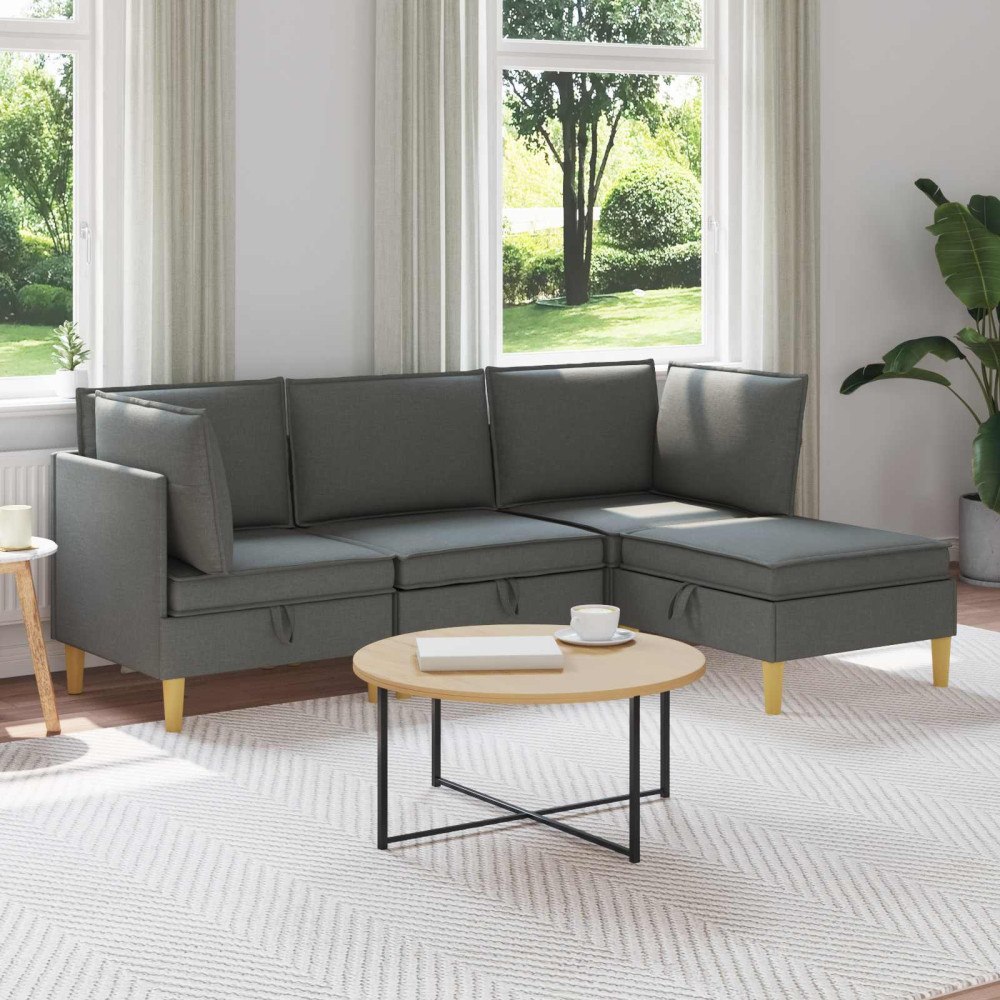 vidaXL Modulsoffor med förvaring 4 pcs Mörkgrå Tyg
