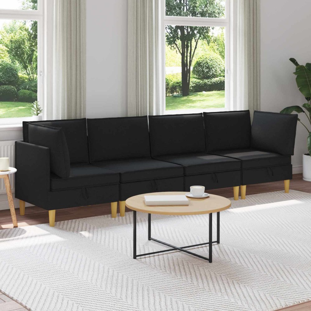 vidaXL Modulsoffor med förvaring 4 pcs Svart Tyg