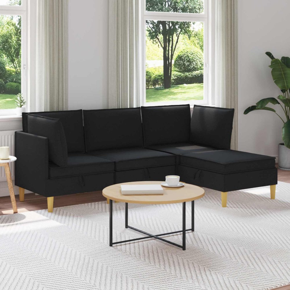 vidaXL Modulsoffor med förvaring 4 pcs Svart Tyg