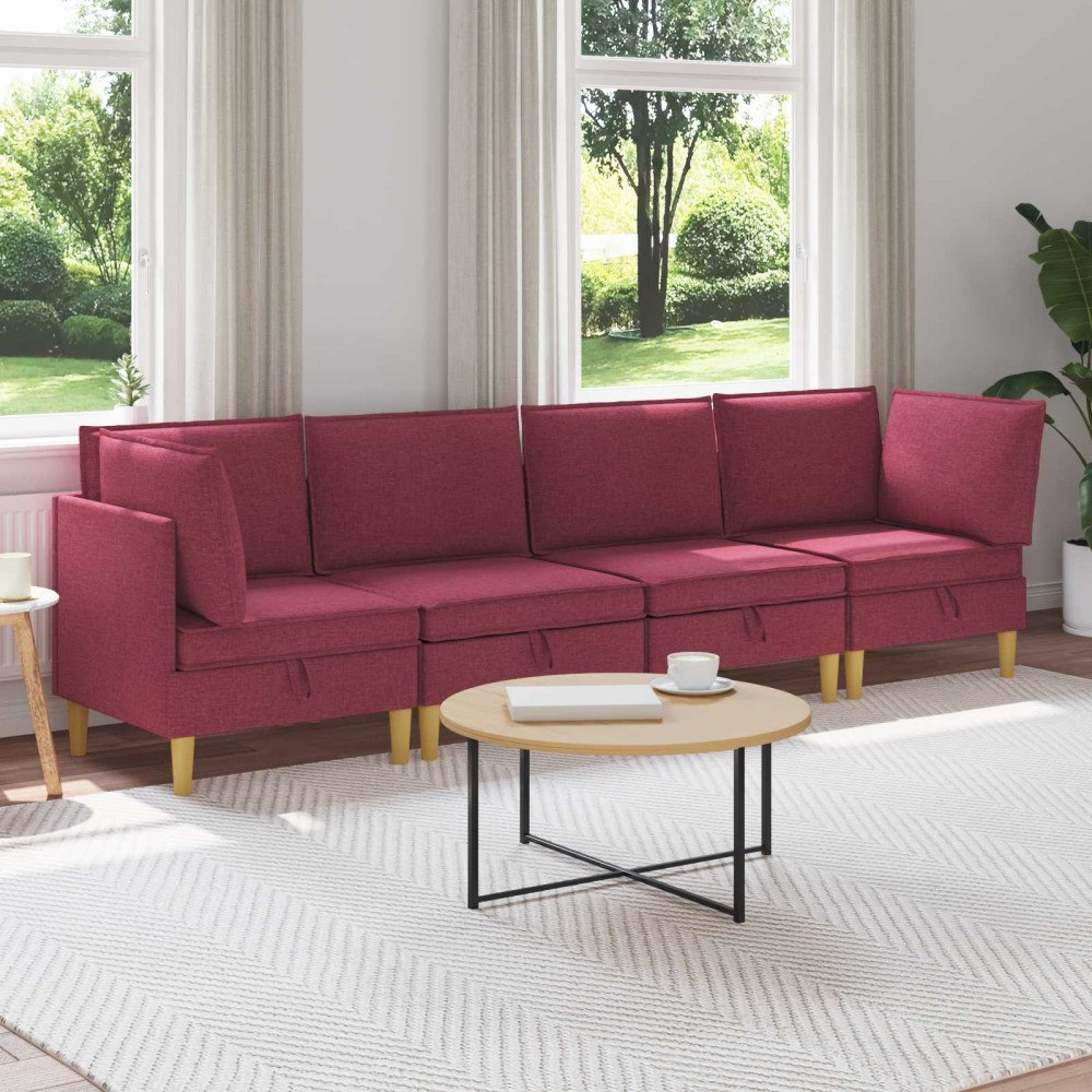 vidaXL Modulsoffor med förvaring 4 pcs Vinröd Tyg