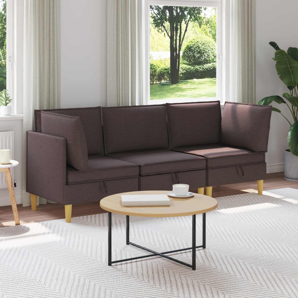 vidaXL Modulsoffor med förvaring 3 pcs Mörkbrun Tyg