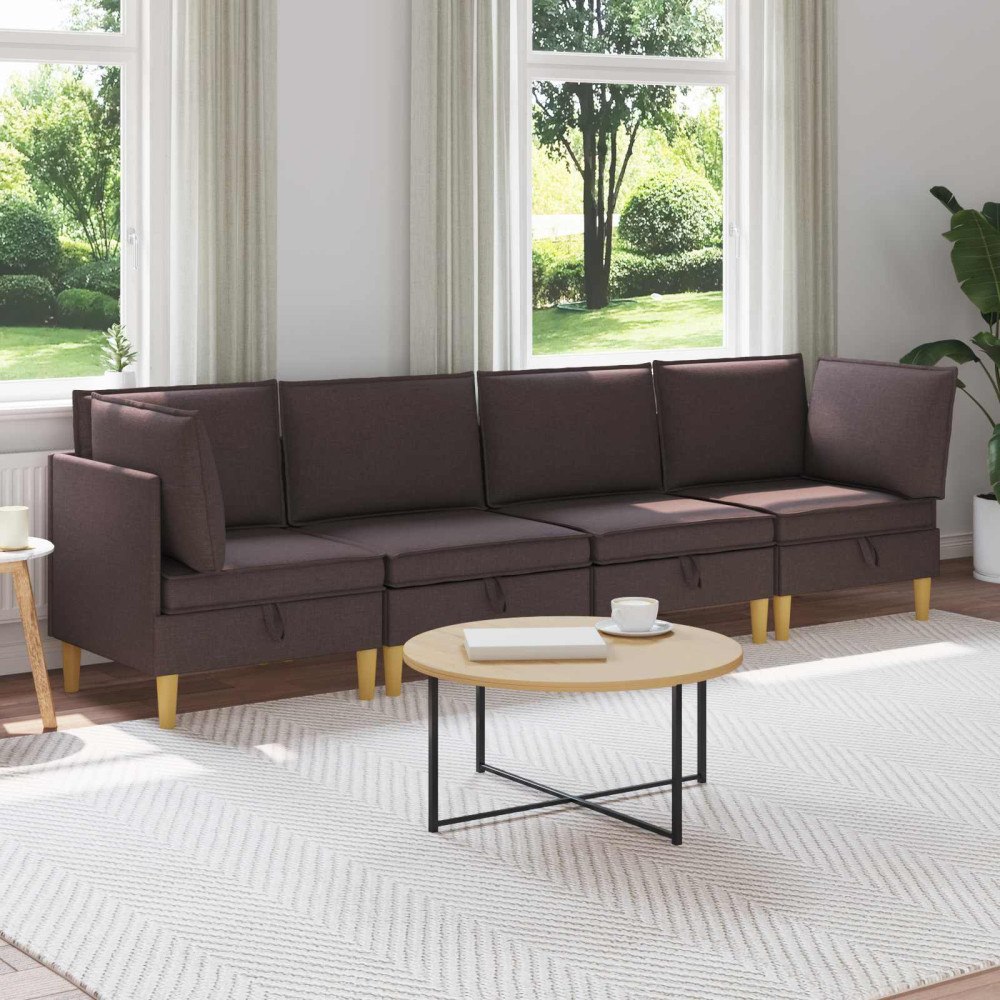 vidaXL Modulsoffor med förvaring 4 pcs Mörkbrun Tyg