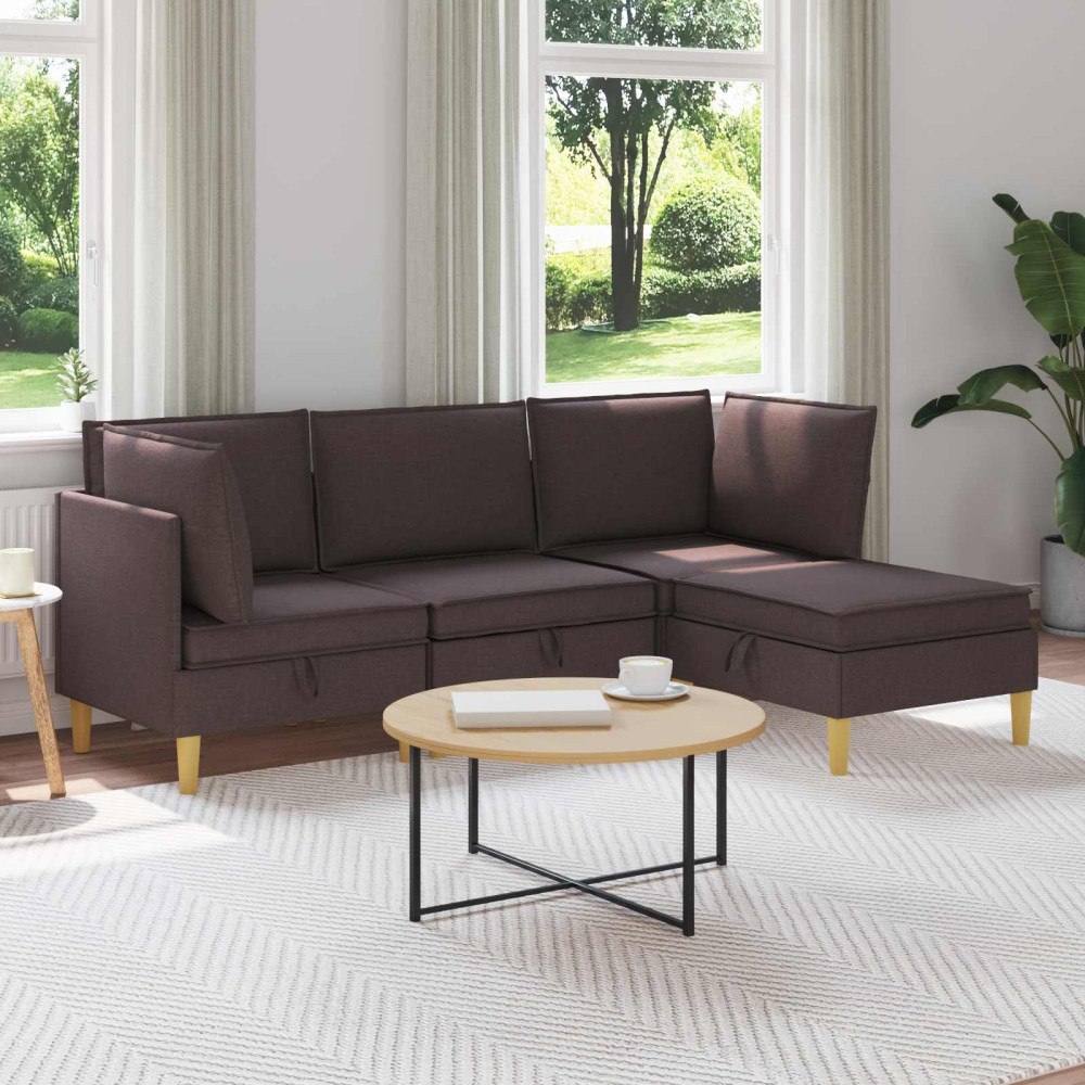 vidaXL Modulsoffor med förvaring 4 pcs Mörkbrun Tyg