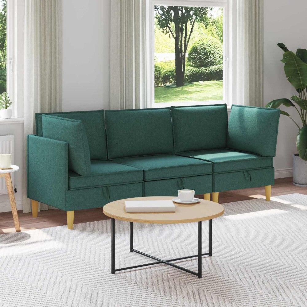 vidaXL Modulsoffor med förvaring 3 pcs Mörkgrön Tyg