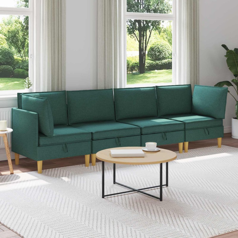 vidaXL Modulsoffor med förvaring 4 pcs Mörkgrön Tyg