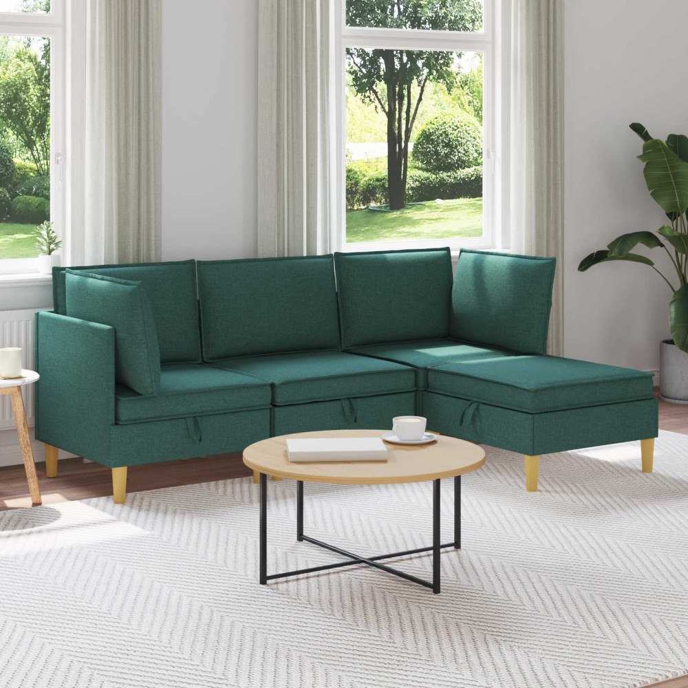 vidaXL Modulsoffor med förvaring 4 pcs Mörkgrön Tyg