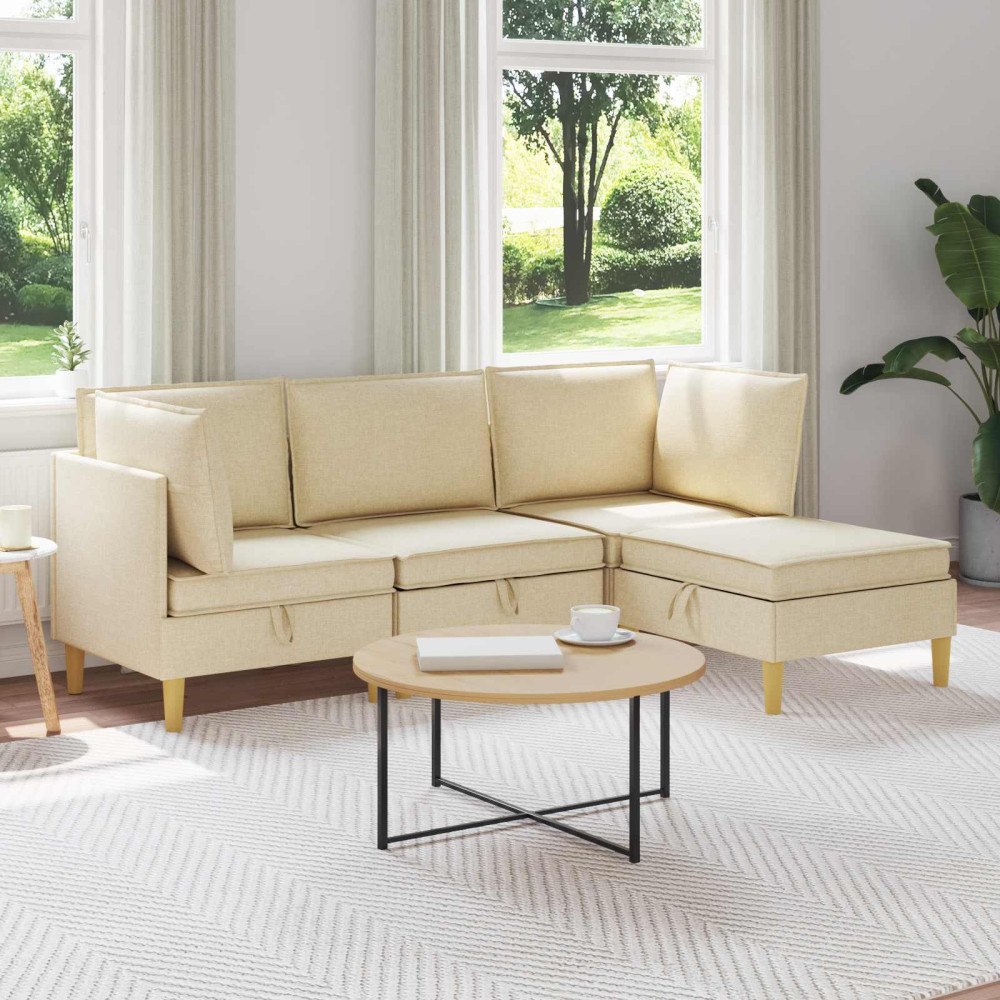 vidaXL Modulsoffor med förvaring 4 pcs Gräddvit Tyg