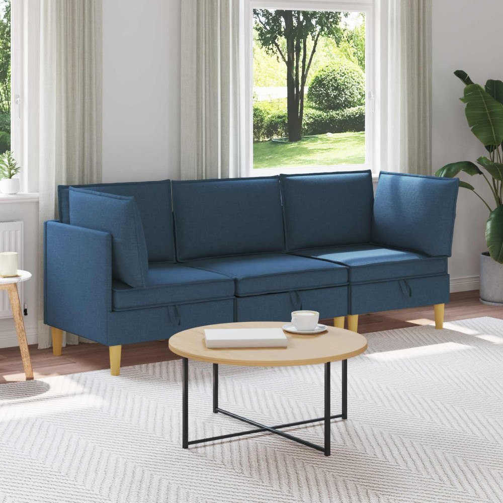 vidaXL Modulsoffor med förvaring 3 pcs Blå Tyg