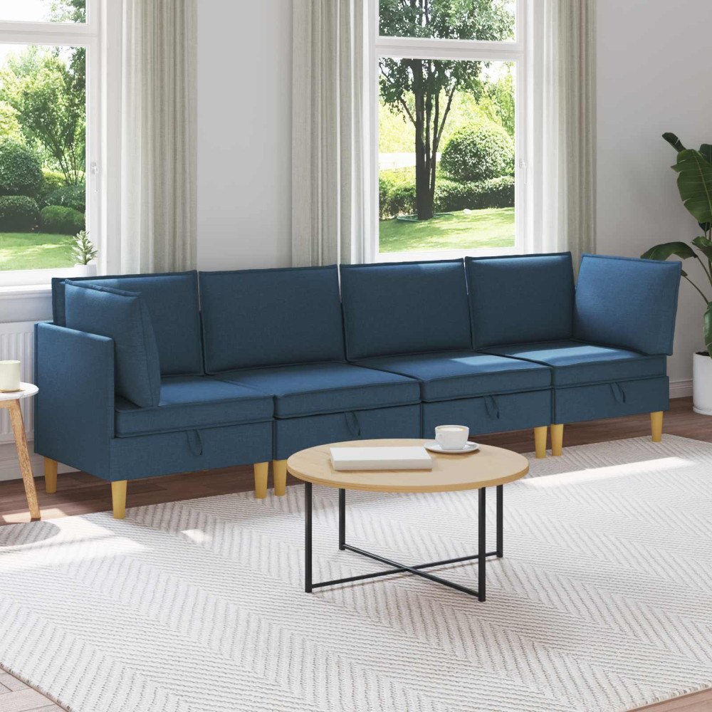 vidaXL Modulsoffor med förvaring 4 pcs Blå Tyg