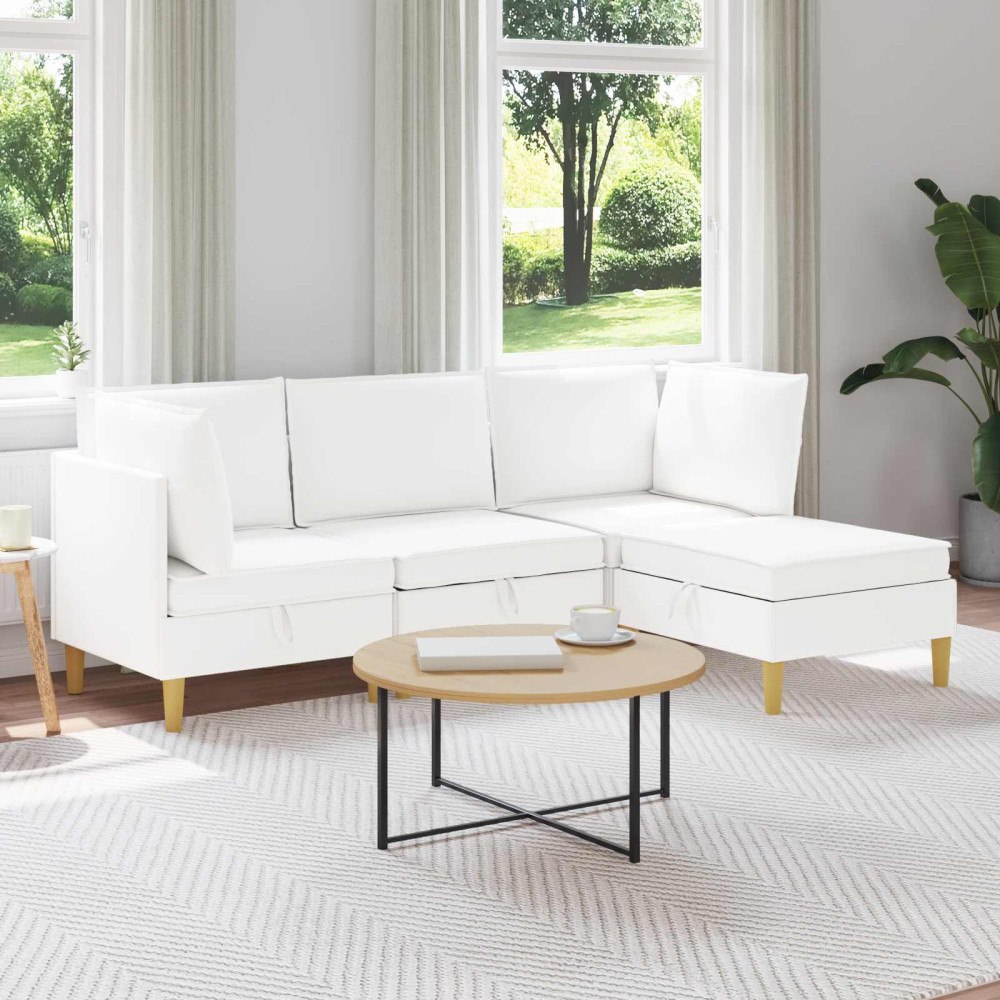 vidaXL Modulsoffor med förvaring 4 pcs Vit Tyg